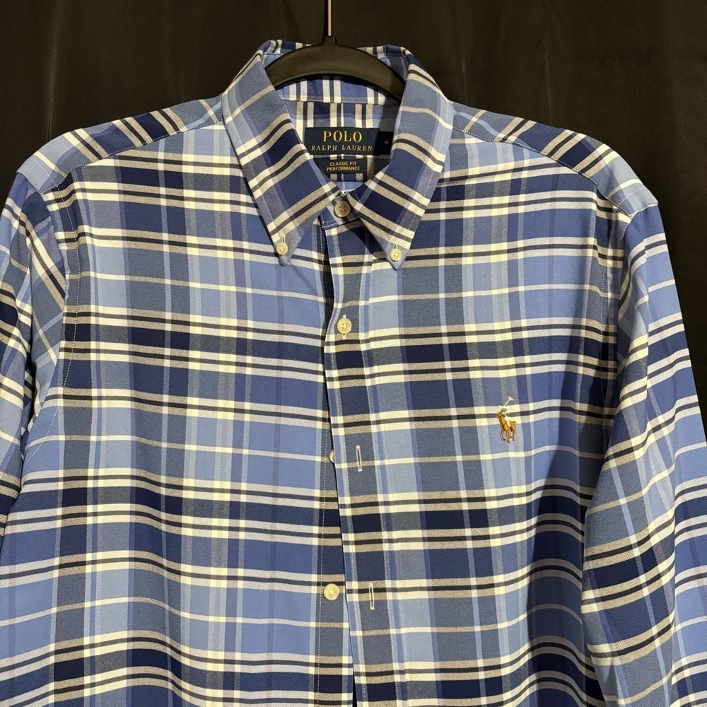 Polo Ralph Lauren Shirt Men’s Blue White Plaid Classic Fit Long Sleeve size M